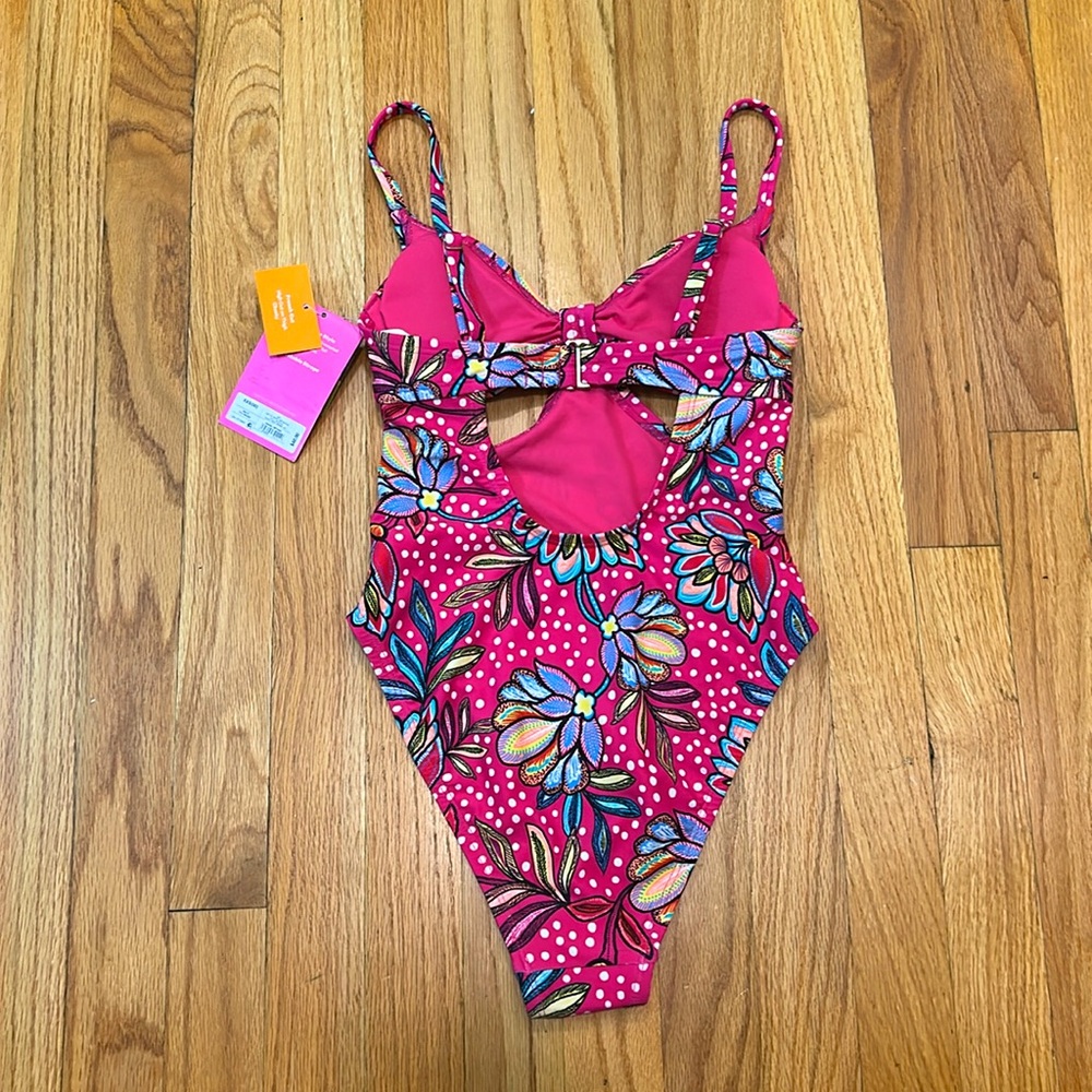 ✨ Tabitha Brown ✨ NWT Fuschia Floral Cutout One Piece Swimsuit XXS (00)